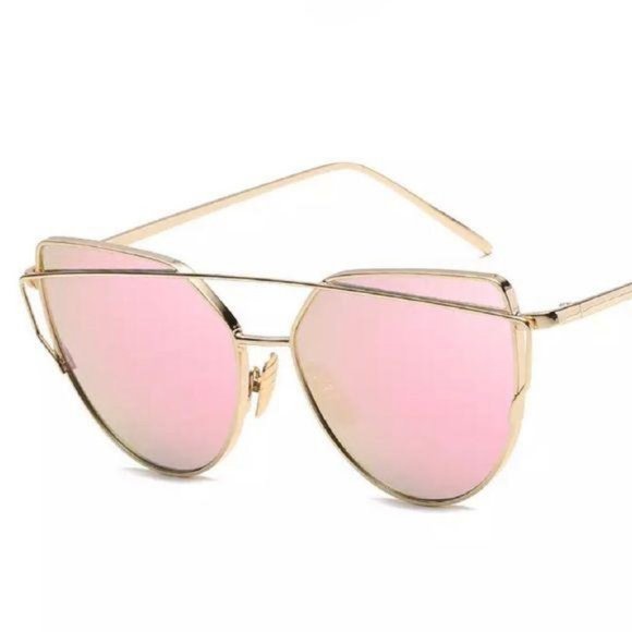 Mirrored Rose Pink Cateye Wire Gold Sunglasses - Picture 3 of 5